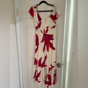 Elegant Cream and Red Floral Dress